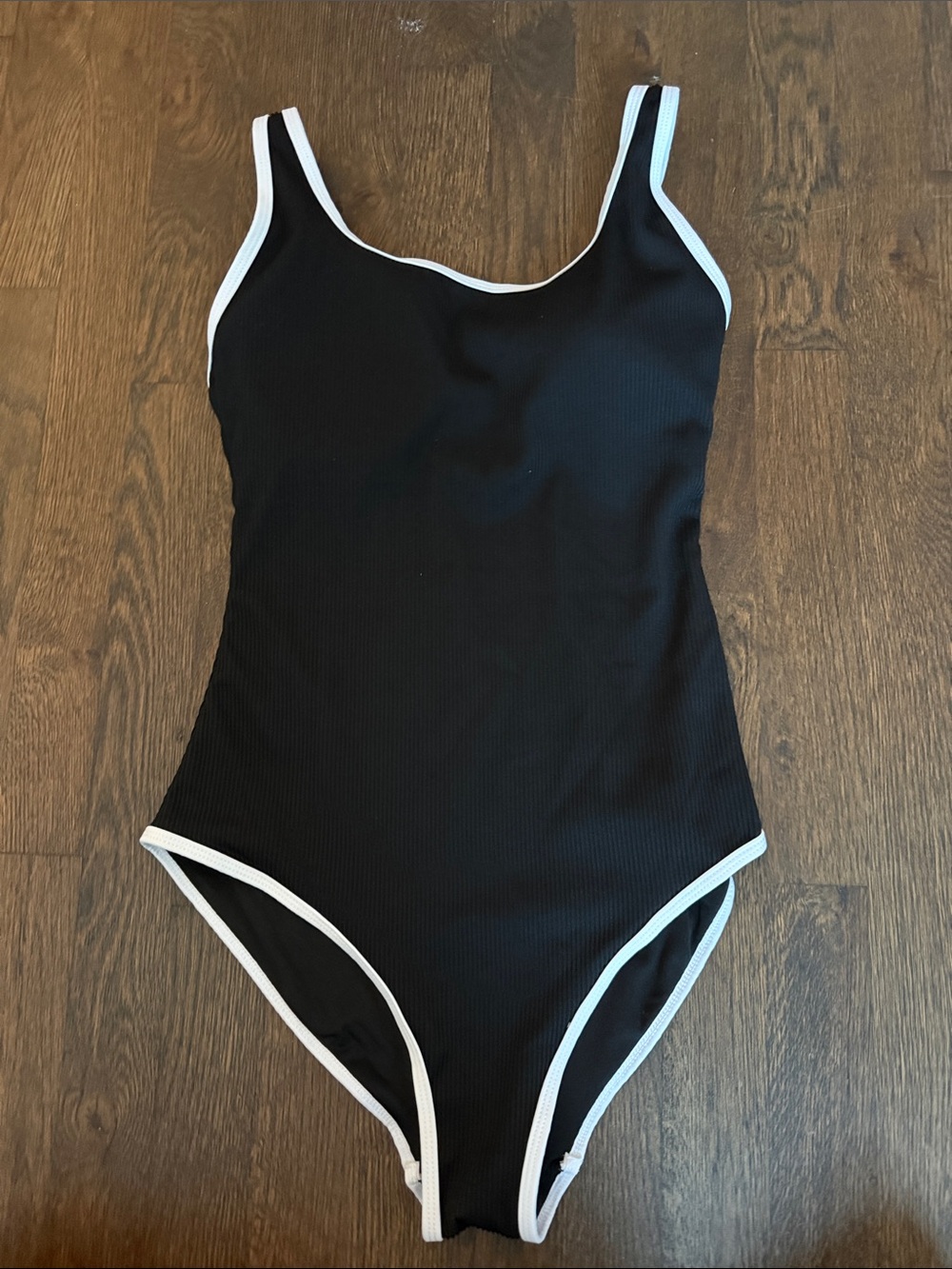 Black One-Piece Swimsuit with White Trim